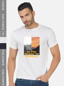 CHOZI Pack Of 2 Graphic Printed Regular Fit Cotton Casual T-shirt