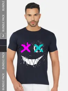 CHOZI Pack Of 2 Graphic Printed Regular Fit Cotton Casual T-shirt