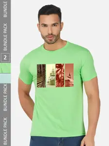 CHOZI Pack Of 2 Graphic Printed Regular Fit Cotton Casual T-shirt