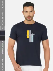 CHOZI Pack Of 2 Graphic Printed Regular Fit Cotton Casual T-shirt