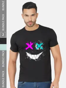 CHOZI Pack Of 2 Graphic Printed Regular Fit Cotton Casual T-shirt