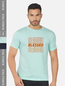 CHOZI Pack of 2 Typography Printed Round Neck Regular Fit Cotton T-Shirt