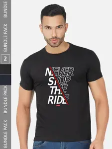 CHOZI Pack of 2 Typography Printed Round Neck Regular Fit Cotton T-Shirt