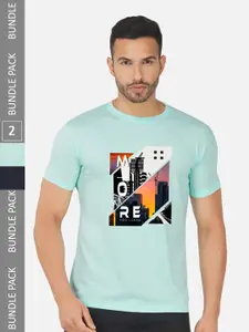 CHOZI Pack of 2 Graphic Printed Round Neck Regular Fit Cotton T-Shirt