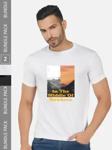 CHOZI Pack of 2 Graphic Printed Round Neck Regular Fit Cotton T-Shirt