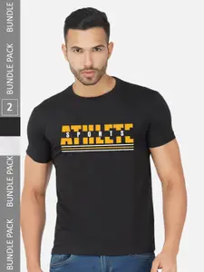 CHOZI Pack of 2 Typography Printed Round Neck Regular Fit Cotton T-Shirt