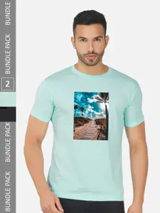 CHOZI Pack of 2 Graphic Printed Round Neck Regular Fit Cotton T-Shirt