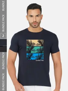 CHOZI Pack of 2 Graphic Printed Round Neck Regular Fit Cotton T-Shirt