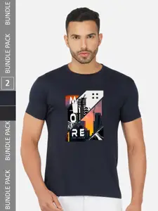 CHOZI Pack of 2 Graphic Printed Round Neck Regular Fit Cotton T-Shirt