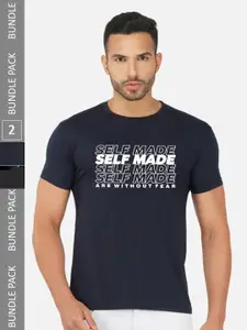 CHOZI Pack of 2 Typography Printed Round Neck Regular Fit Cotton T-Shirt