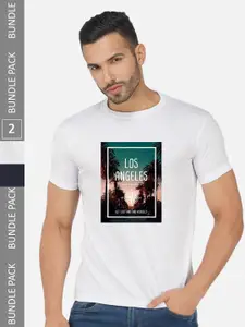 CHOZI Pack of 2 Graphic Printed Round Neck Regular Fit Cotton T-Shirt