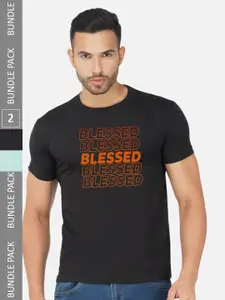 CHOZI Pack of 2 Typography Printed Round Neck Regular Fit Cotton T-Shirt