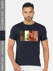 CHOZI Pack of 2 Graphic Printed Round Neck Regular Fit Cotton T-Shirt