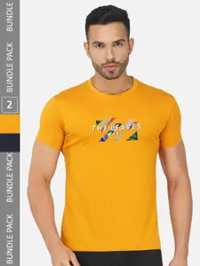 CHOZI Pack of 2 Typography Printed Round Neck Regular Fit Cotton T-Shirt