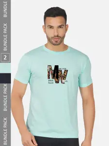 CHOZI Pack of 2 Typography Printed Round Neck Regular Fit Cotton T-Shirt