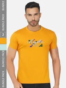 CHOZI Pack of 2 Typography Printed Round Neck Regular Fit Cotton T-Shirt