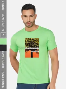 CHOZI Pack of 2 Graphic Printed Round Neck Regular Fit Cotton T-Shirt