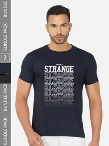 CHOZI  Pack of 2 Typography Printed Round Neck Regular Fit Cotton T-Shirt