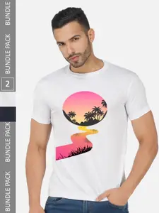 CHOZI Pack of 2 Graphic Printed Round Neck Regular Fit Cotton T-Shirt