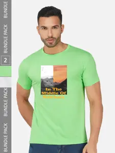 CHOZI Pack of 2 Graphic Printed Round Neck Regular Fit Cotton T-Shirt