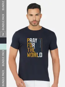 CHOZI Pack Of 2 Typography Printed Cotton T-shirts