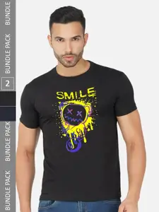 CHOZI Pack Of 2 Graphic Printed Cotton T-shirts