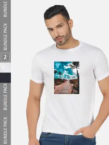 CHOZI Pack Of 2 Graphic Printed Cotton T-shirts