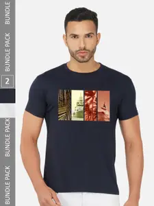 CHOZI Pack Of 2 Graphic Printed Round Neck Cotton Regular T-shirt