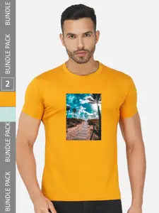 CHOZI Pack Of 2 Graphic Printed Round Neck Cotton Regular T-shirt