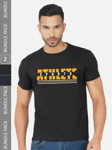 CHOZI Pack Of 2 Printed Round Neck Cotton Regular T-shirt