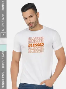 CHOZI Pack Of 2 Printed Round Neck Cotton Regular T-shirt