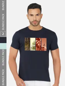 CHOZI Pack Of 2 Graphic Printed Round Neck Cotton Regular T-shirt