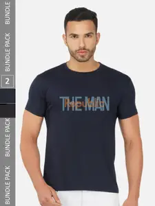 CHOZI Pack Of 2 Printed Round Neck Cotton Regular T-shirt