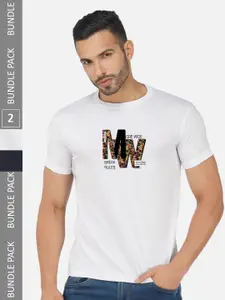 CHOZI Pack Of 2 Printed Round Neck Cotton Regular T-shirt