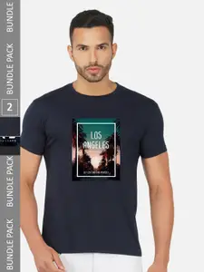 CHOZI Pack Of 2 Graphic Printed Round Neck Cotton Regular T-shirt