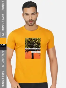 CHOZI Pack Of 2 Graphic Printed Round Neck Cotton Regular T-shirt