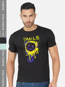 CHOZI Pack Of 2 Typography Printed Cotton T-shirt