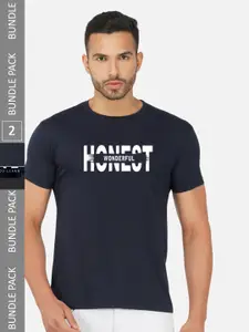 CHOZI Pack Of 2 Typography Printed Cotton T-shirt