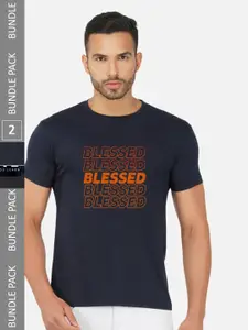 CHOZI Pack Of 2 Typography Printed Cotton T-shirt