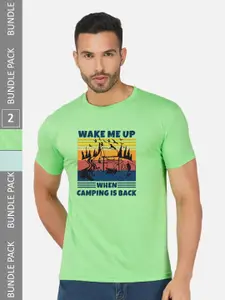 CHOZI Pack Of 2 Typography Printed Cotton T-shirt