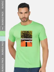 CHOZI Pack Of 2 Typography Printed Cotton T-shirt