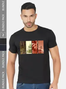 CHOZI Pack Of 2 Graphic Printed Cotton T-shirt