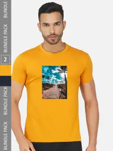 CHOZI Pack Of 2 Graphic Printed Cotton T-shirt