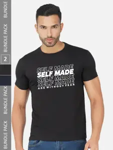 CHOZI Pack Of 2 Typography Printed Cotton T-shirt