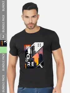 CHOZI Pack Of 2 Graphic Printed Cotton T-shirt