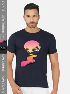 CHOZI Pack Of 2 Graphic Printed Cotton T-shirt