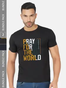 CHOZI Pack Of 2 Typography Printed Cotton T-shirt