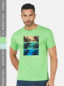 CHOZI Pack Of 2 Graphic Printed Cotton T-shirt