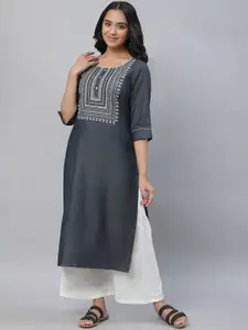 AURELIA Paisley Embroidered Thread Work Straight Kurta