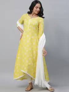 AURELIA Ethnic Motifs Printed Swearthert Neck Pure Cotton A-Line Kurta